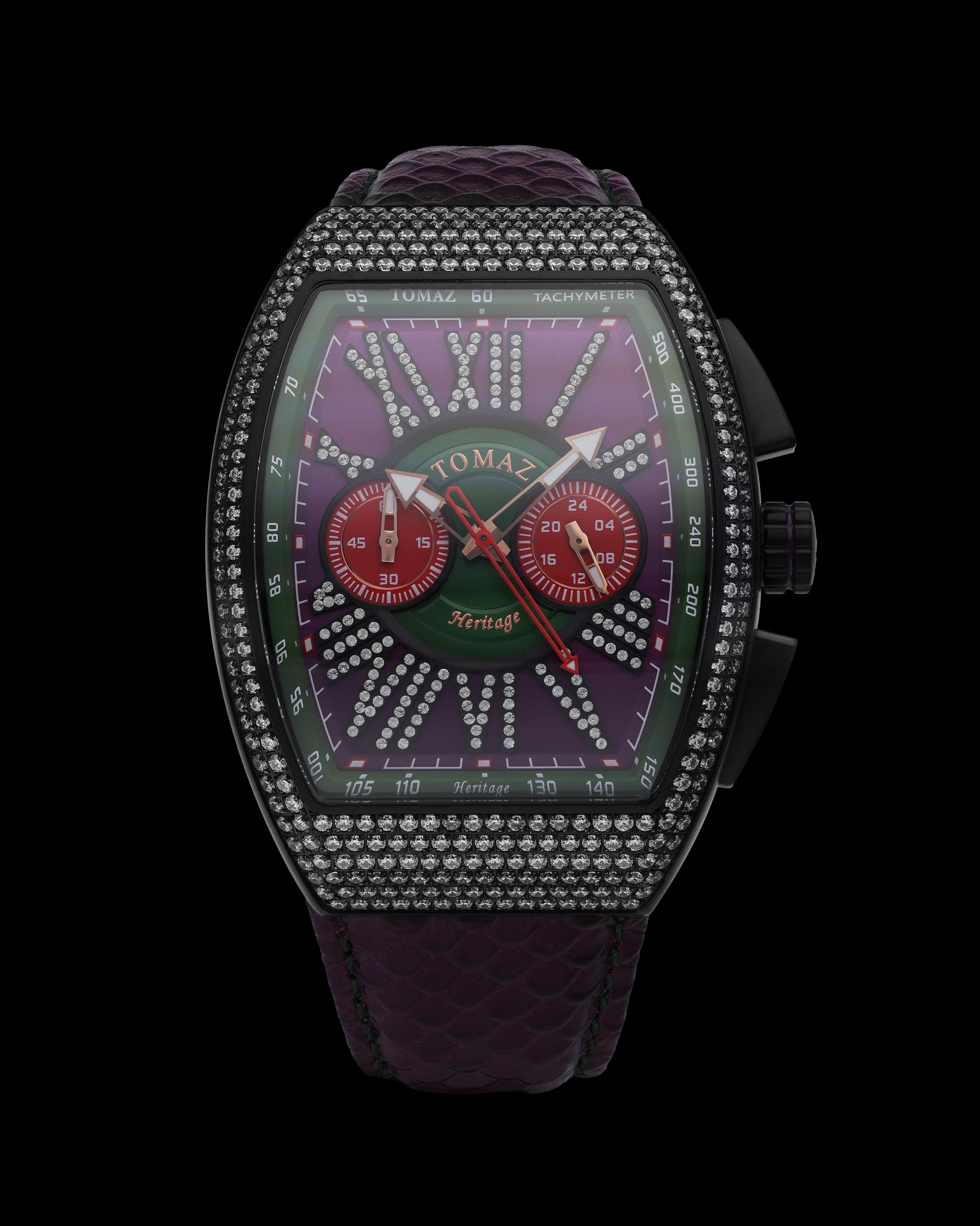 Tomaz Men's Watch TQ012A-D7 (Purple/Green) with Crystal (Purple Salmon Strap)