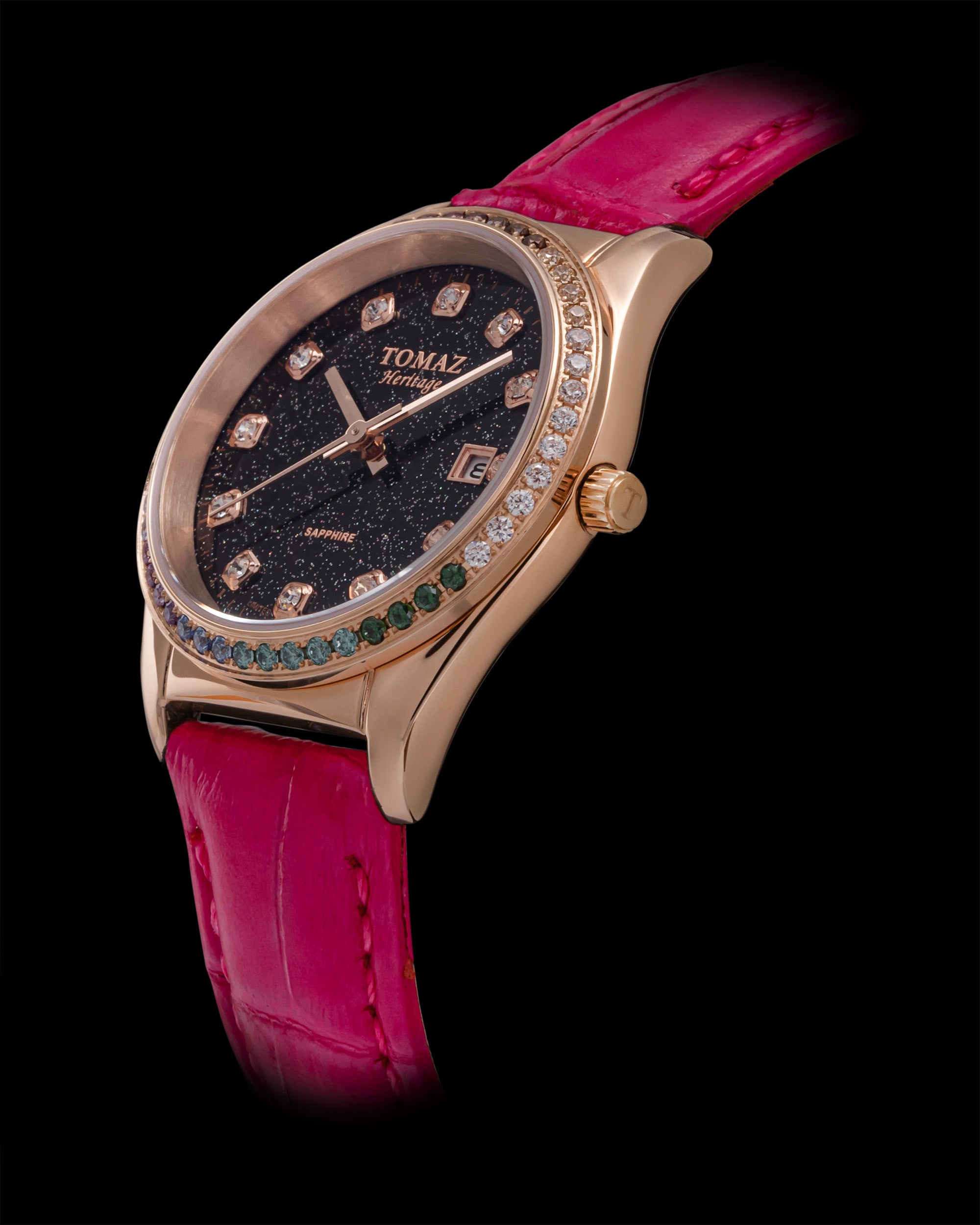 Tomaz Ladies Watch TQ017L-D11 Stardust (Rose Gold/Black) with Rainbow (Pink Bamboo Leather Strap)