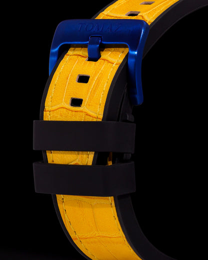 Jezper TQ021B-D10A (Blue) with Yellow Swarovski (Yellow Bamboo Leather Strap)