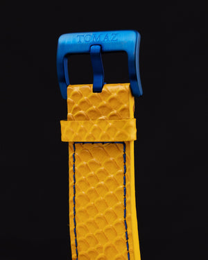 
                  
                    Load image into Gallery viewer, Jezper TQ021B-D10 (Blue) with Rainbow Swarovski (Yellow Salmon Leather Strap)
                  
                