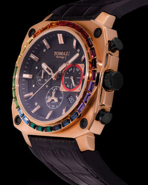 
                  
                    Load image into Gallery viewer, Jezper TQ021B-D8 (Rosegold) with Rainbow Swarovski (Black Bamboo Rubber Strap)
                  
                