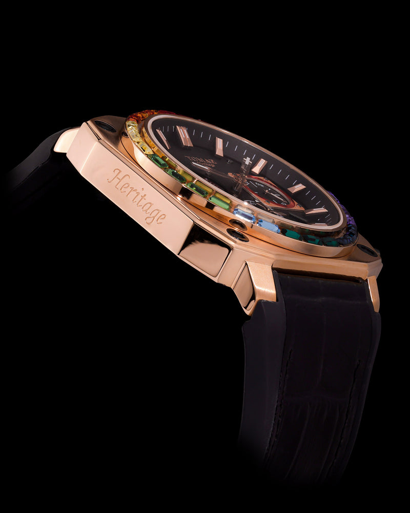 
                  
                    Load image into Gallery viewer, Jezper TQ021B-D8 (Rosegold) with Rainbow Swarovski (Black Bamboo Rubber Strap)
                  
                