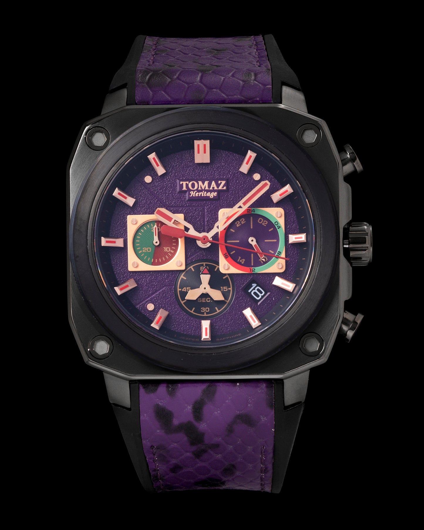 Jezper TQ021B-D901 (Black/Purple) with (Purple Salmon Rubber Strap)