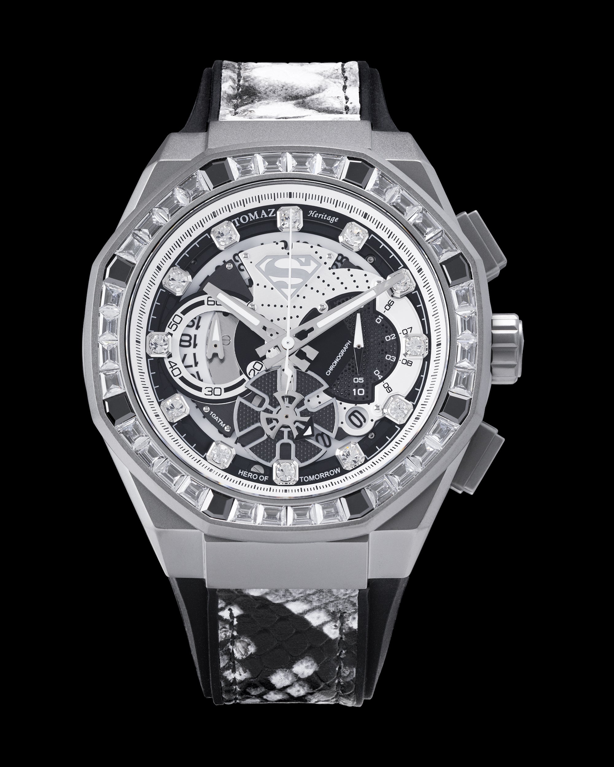 DC Superman TQ023-QD3 (Gray) with Black and White Crystal (Grey Leather with Silicone Strap)