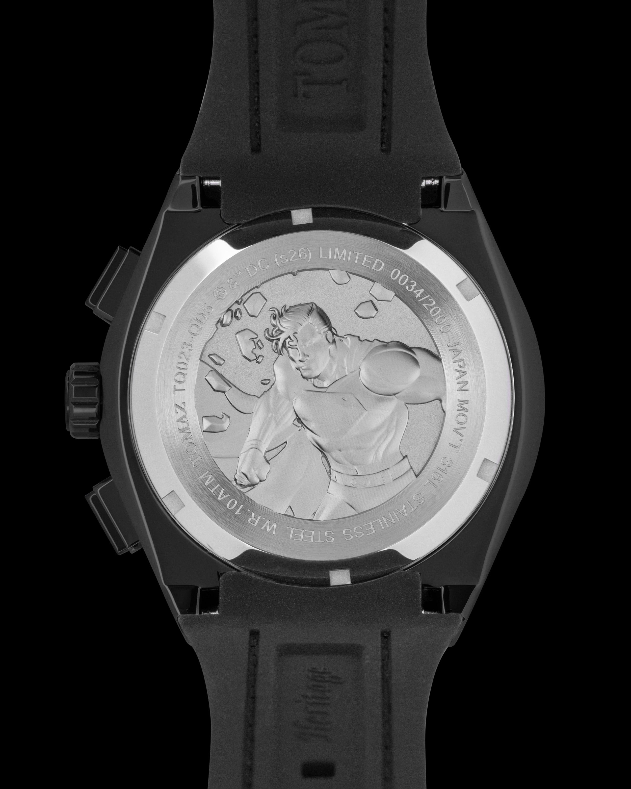 DC Superman TQ023-QD5 (Black) with Crystal and Blue Leather Strap