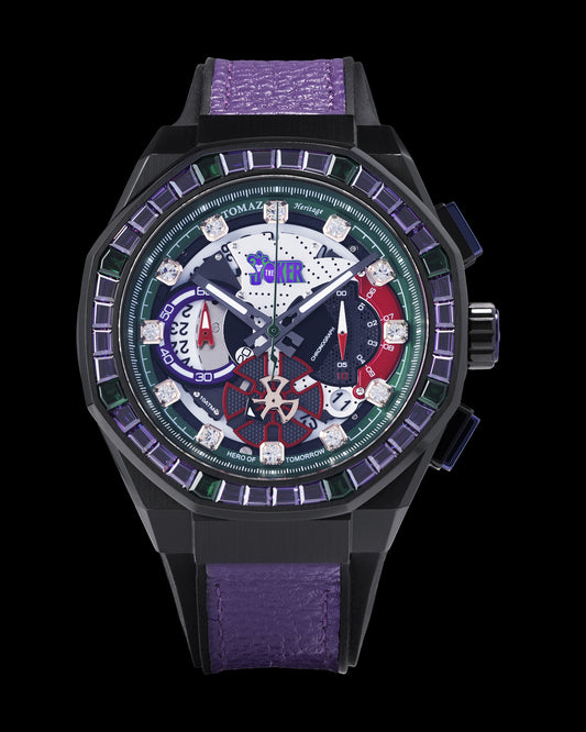 DC Joker TQ023-TD2 (Black/Purple) with Purple and Green Crystal (Purple Leather with Silicone Strap)