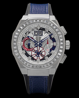 
                  
                    Load image into Gallery viewer, Transformer Optimus Prime TQ023M-D2 (Silver/White) with White Crystal (Blue Leather with Silicone Strap)
                  
                