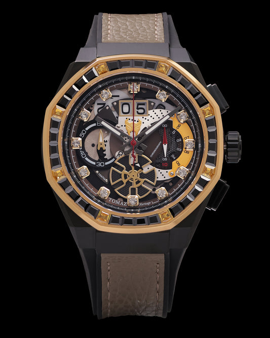 Transformer Scourge TQ023O-D1 (Black/Rosegold) with Black and Rosegold Crystal (Brown Leather with Silicone Strap)