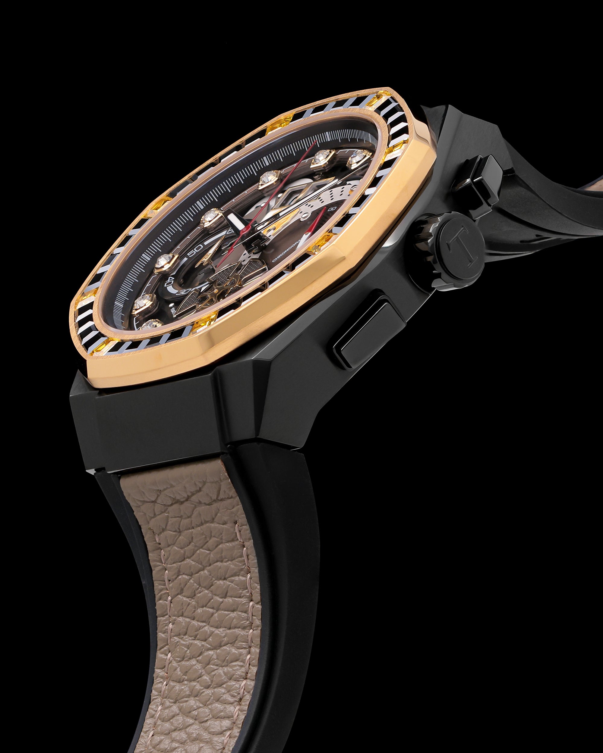 Transformer Scourge TQ023O-D1 (Black/Rosegold) with Black and Rosegold Crystal (Brown Leather with Silicone Strap)