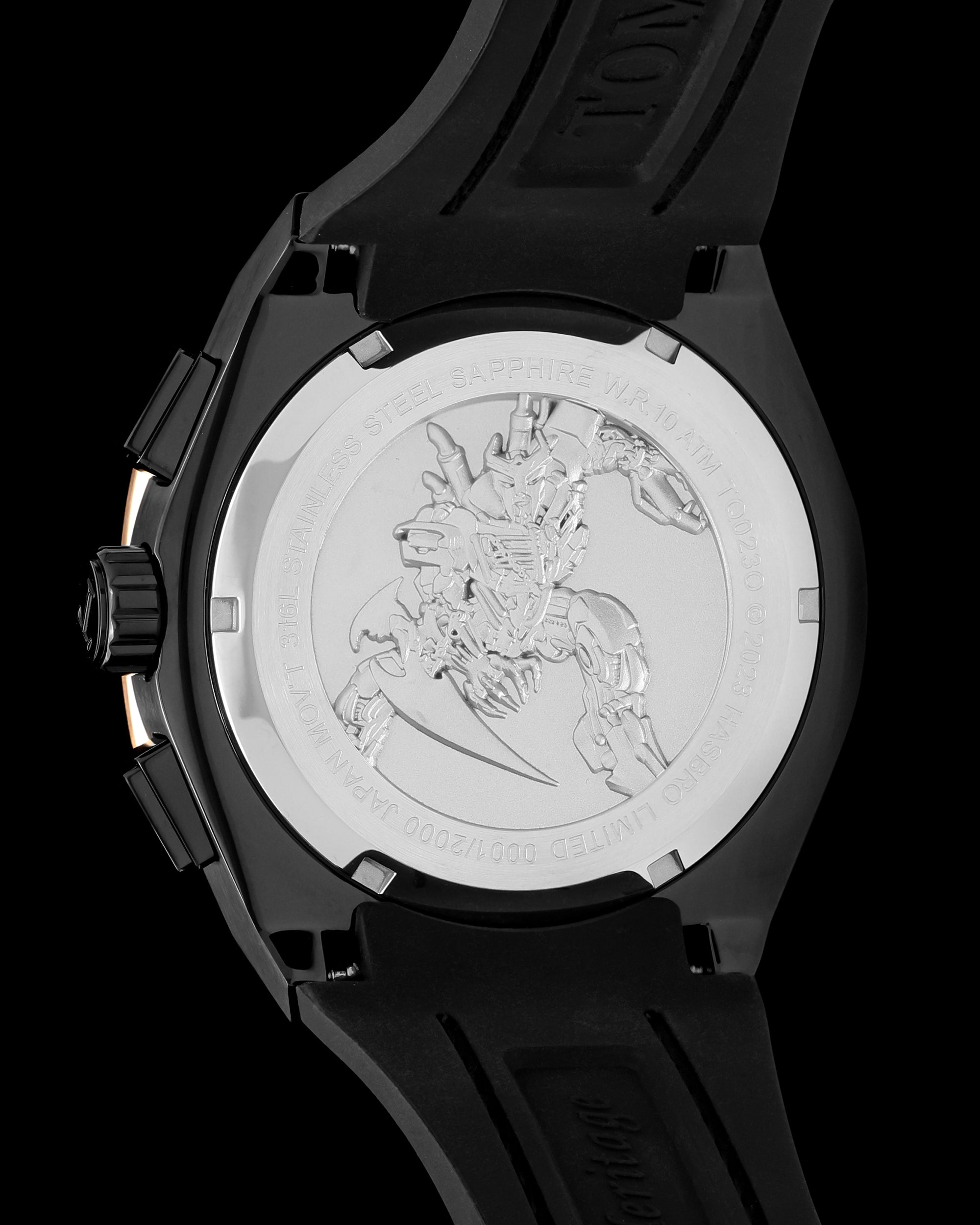 Transformer Scourge TQ023O-D1 (Black/Rosegold) with Black and Rosegold Crystal (Brown Leather with Silicone Strap)