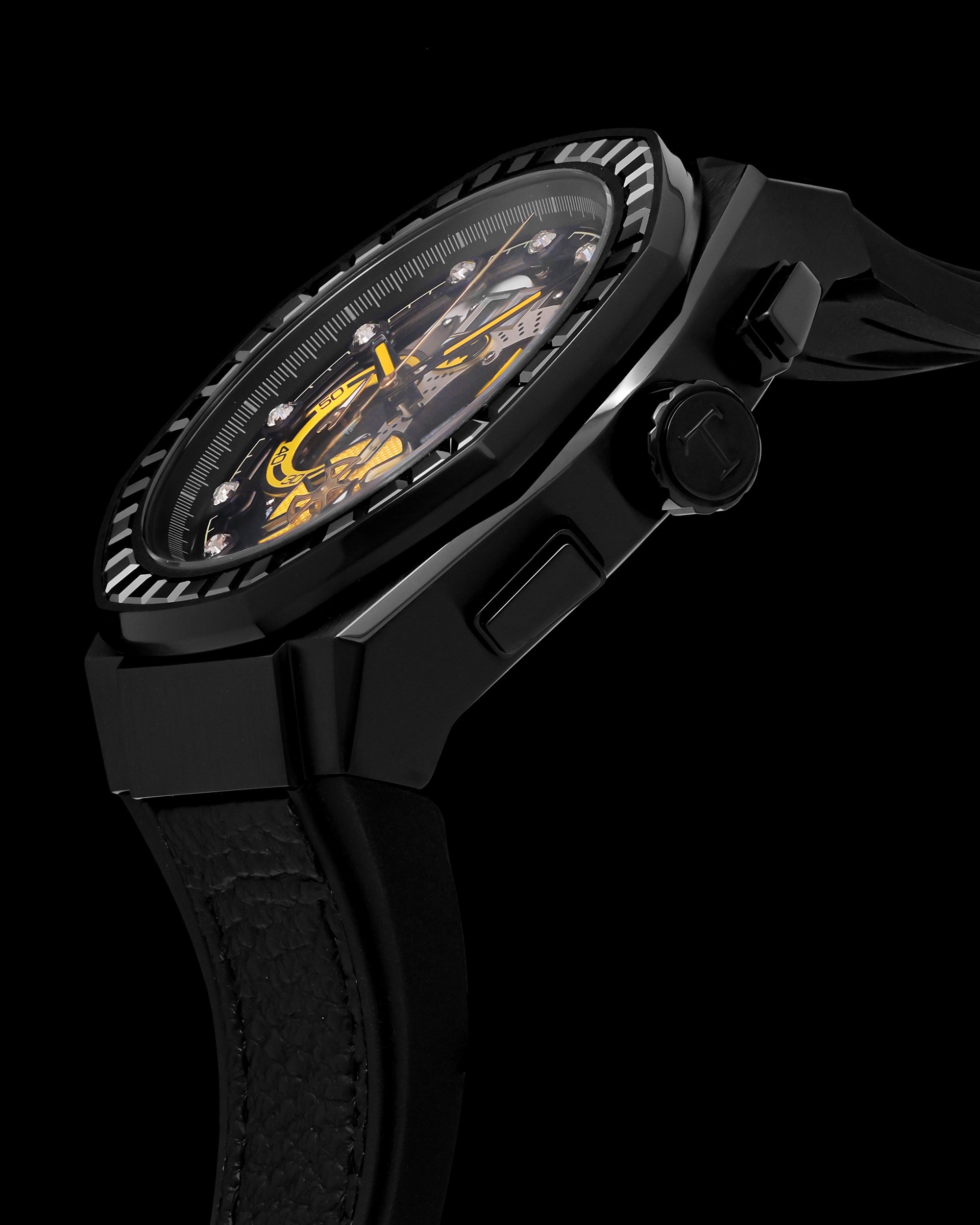 DC Batman TQ023P-D1 (Black/Yellow) with Black and Yellow Crystal (Black Leather with Silicone Strap)