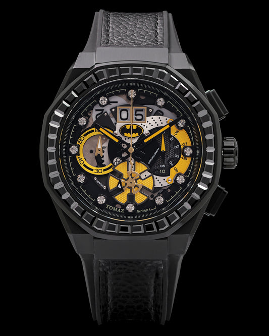DC Batman TQ023P-D2 (Black) with Black Crystal (Black Leather with Silicone Strap)