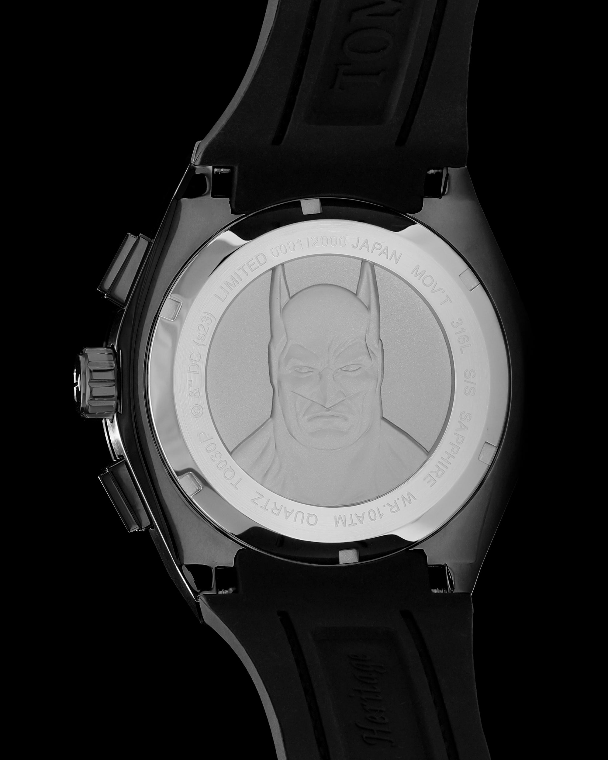 DC Batman TQ023P-D2 (Black) with Black Crystal (Black Leather with Silicone Strap)