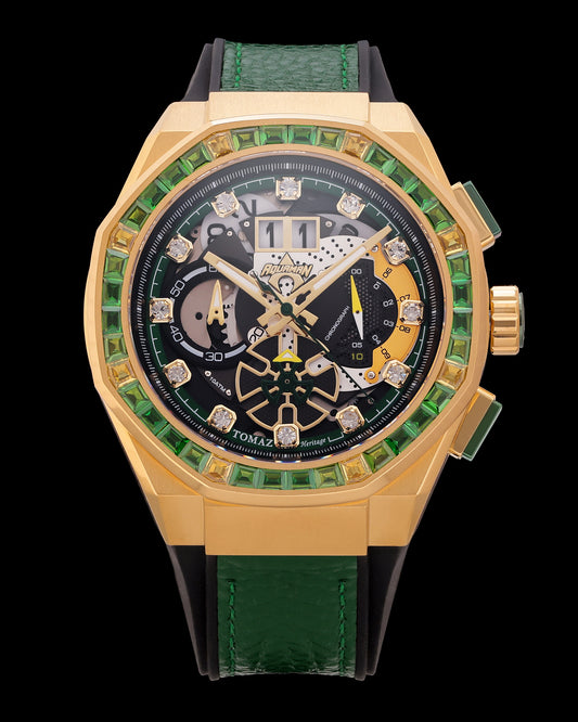 DC Aquaman TQ023R-D1 (Gold/Green) with Green and Gold Crystal (Green Leather with Silicone Strap)