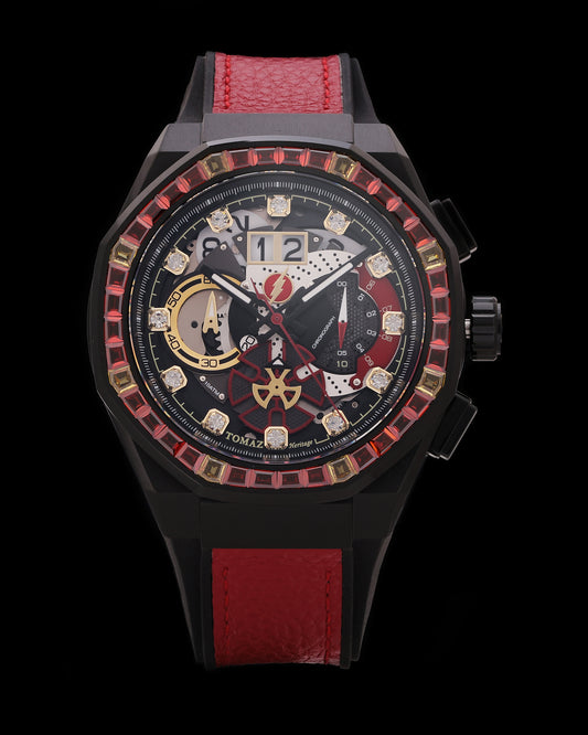 DC The Flash TQ023S-D1 (Black) with Red and Yellow Crystal (Red Leather with Silicone Strap)