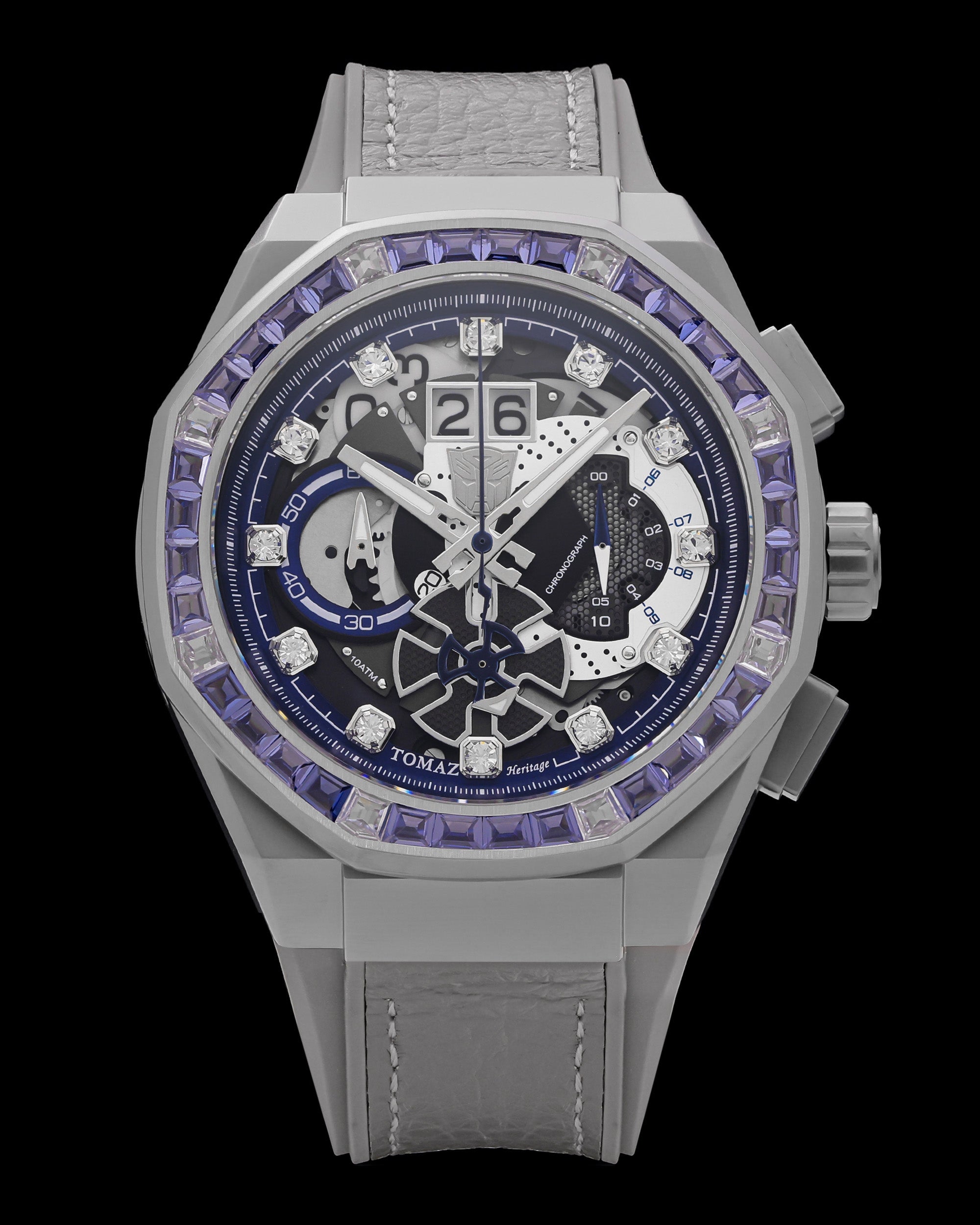 Transformer Mirage TQ023V-D1 (Silver/Black) with Blue Crystal (Grey Leather Strap)