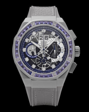 
                  
                    Load image into Gallery viewer, Transformer Mirage TQ023V-D1 (Silver/Black) with Blue Crystal (Grey Leather Strap)
                  
                