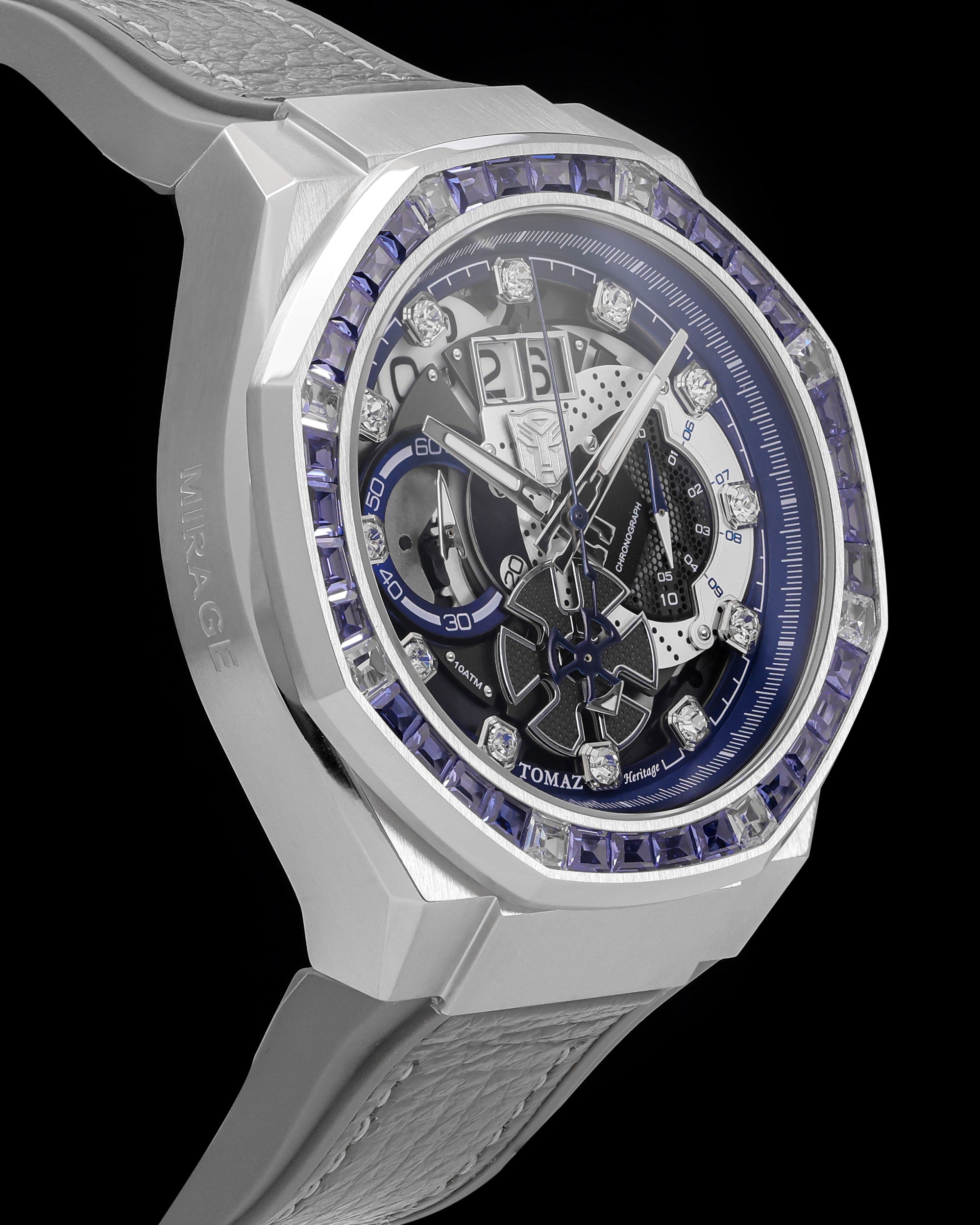 Transformer Mirage TQ023V-D1 (Silver/Black) with Blue Crystal (Grey Leather Strap)