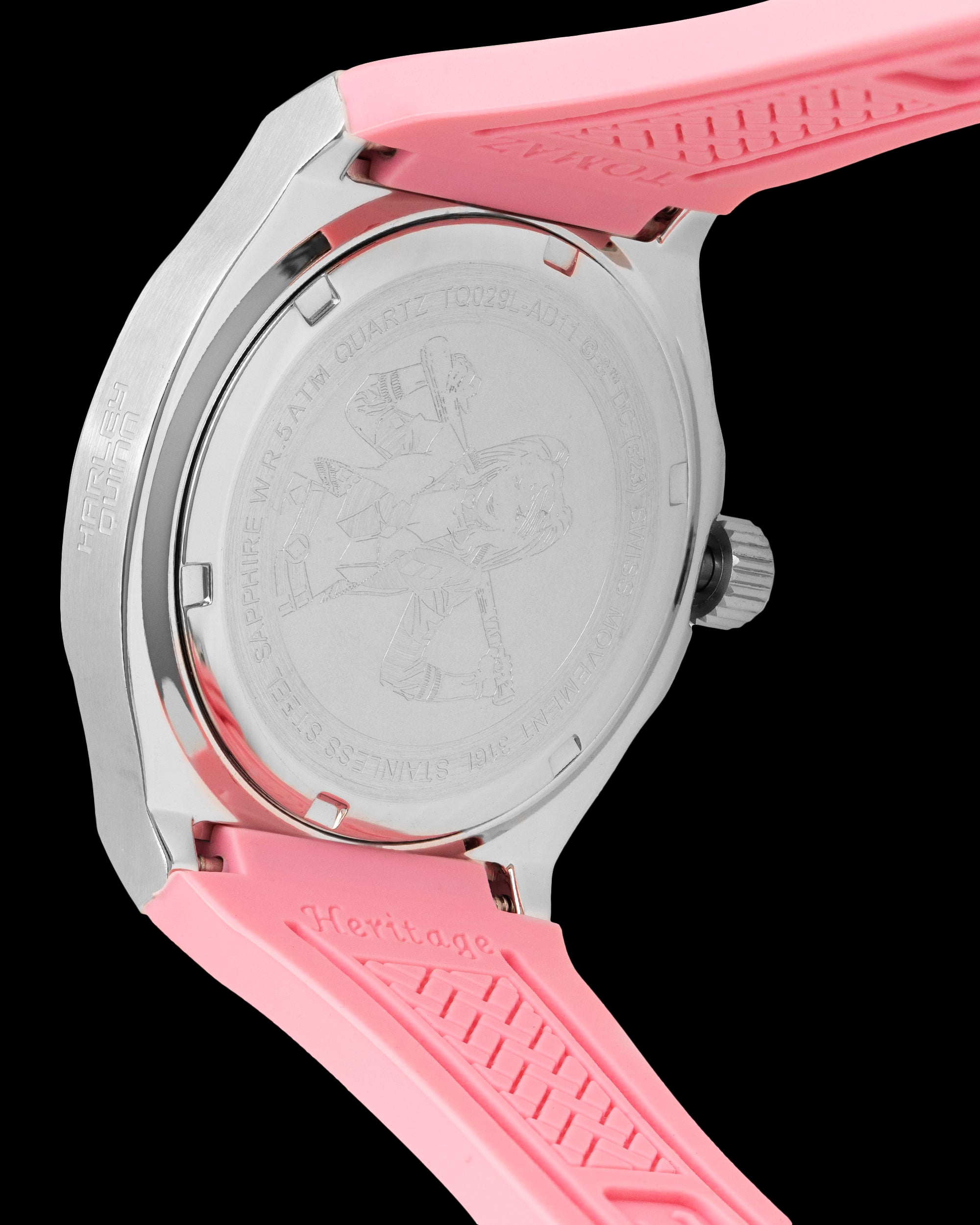 DC Harley Quinn TQ029L-AD11 (Silver/Pink) with White Crystal (Pink Rubber Leather Strap)