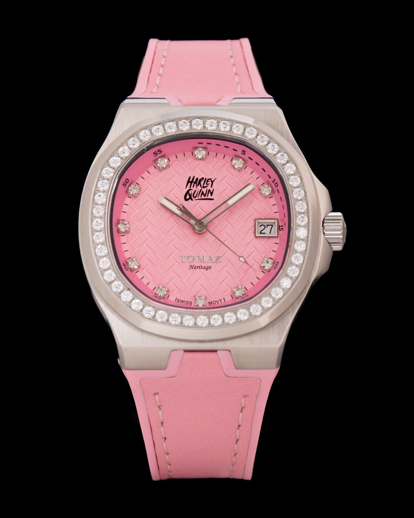 DC Harley Quinn TQ029L-AD11 (Silver/Pink) with White Swarovski Crystal (Pink Rubber Leather Strap)