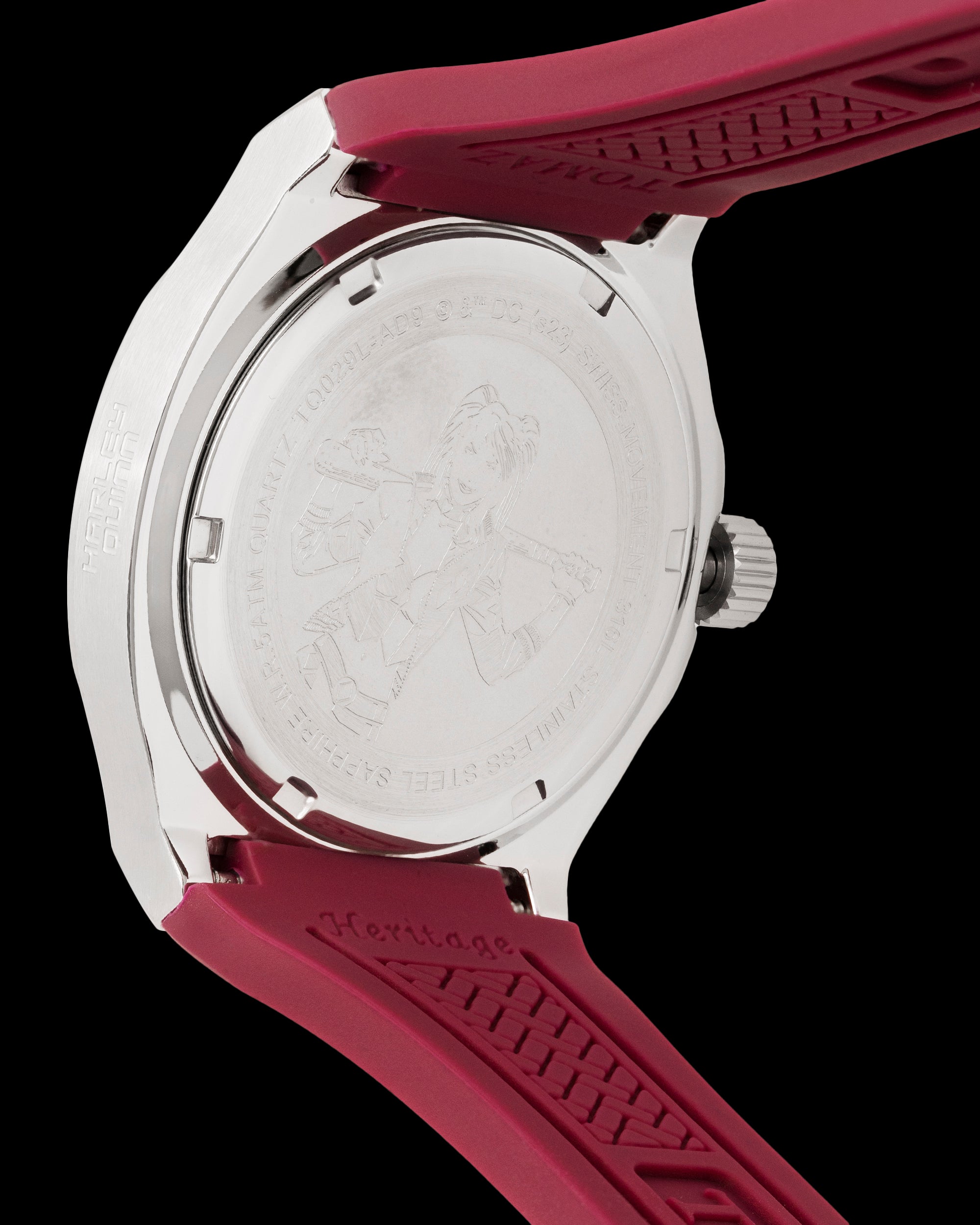 DC Harley Quinn TQ029L-AD9 (Silver/Maroon) with White Swarovski Crystal (Maroon Rubber Strap)