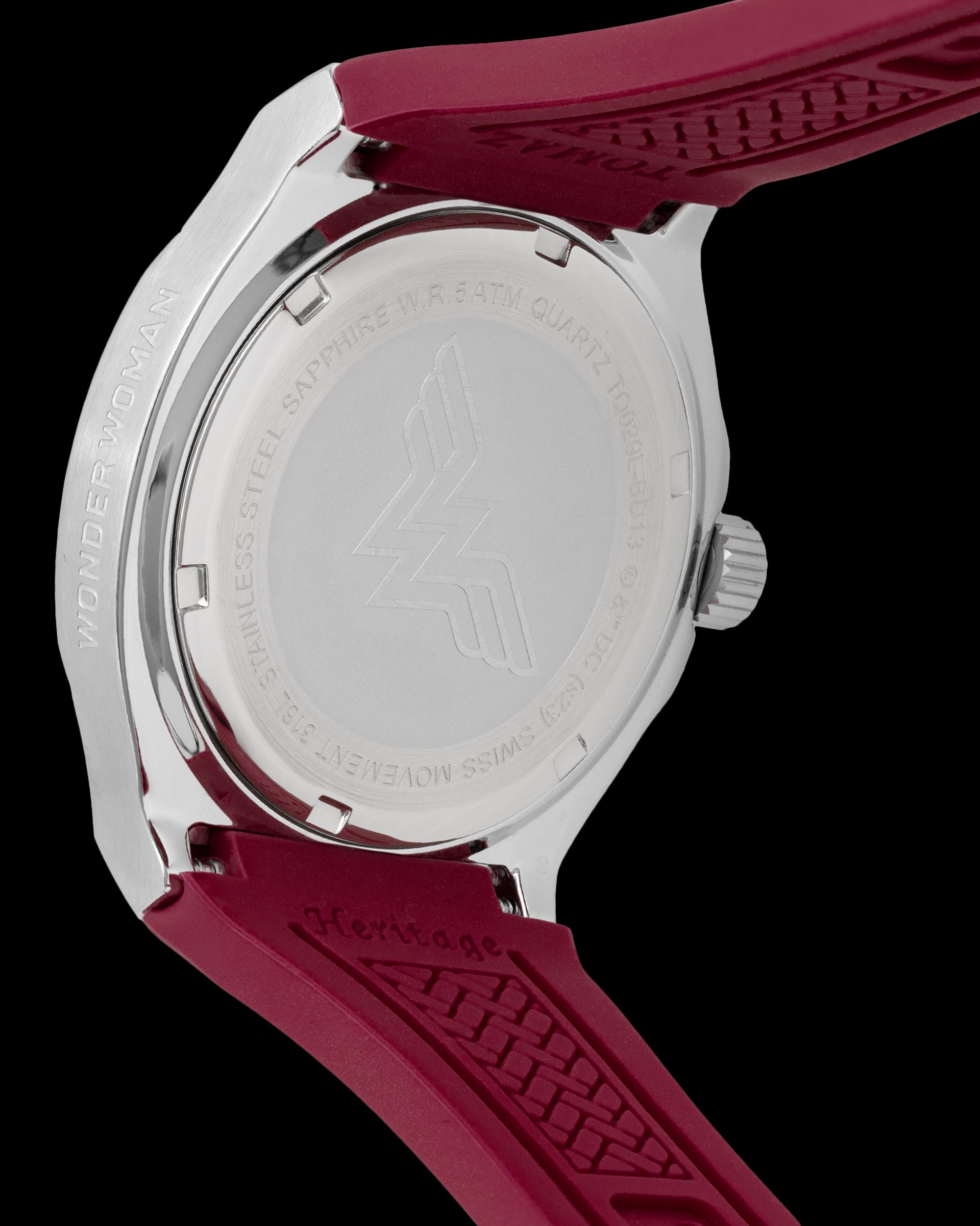 DC Wonder Woman TQ029L-BD13 (Silver/Maroon) with White Swarovski Crystal (Maroon Silicone Strap)