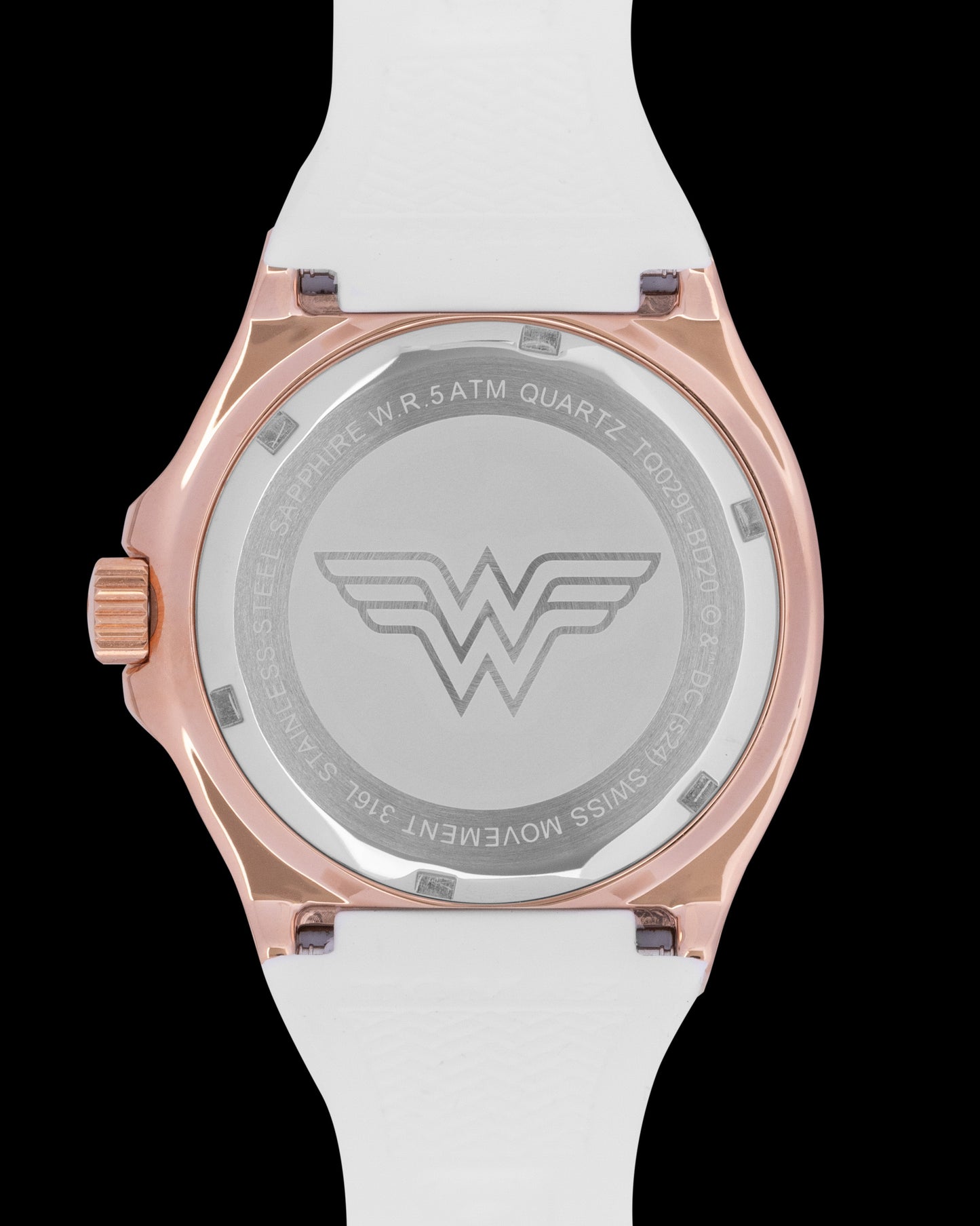 DC Wonder Woman TQ029L-BD20 (Rosegold/White) with White Swarovski Crystal (White Silicone Strap)