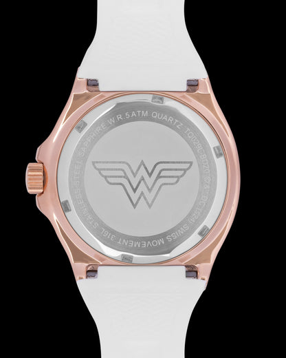 DC Wonder Woman TQ029L-BD20 (Rosegold/White) with White Swarovski Crystal (White Silicone Strap)