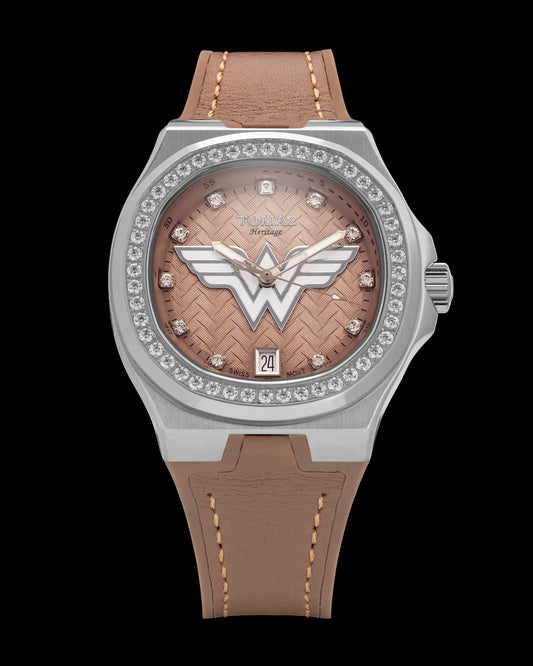 DC Wonder Woman TQ029L-BD9 (Silver/Khaki) with White Swarovski Crystal (Khaki Silicone Strap)