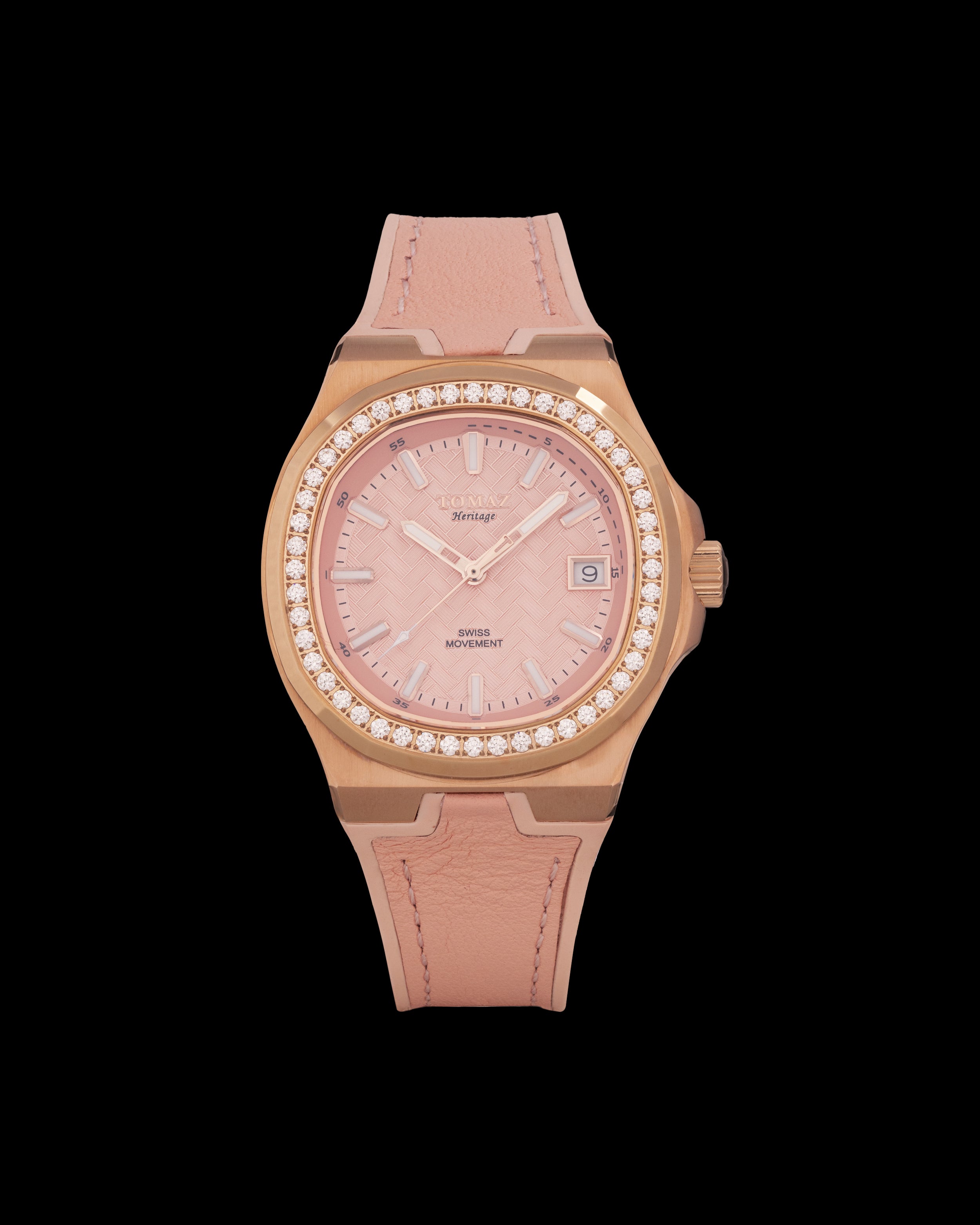 Tomaz Ladies Watch TQ029L-D13 (Gold/Nude) with Crystal and Nude Rubber Strap