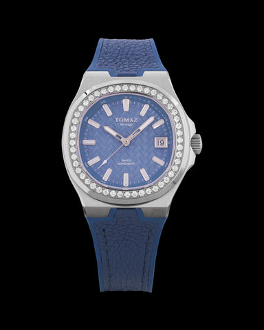 Jam Tangan Wanita Tomaz TQ029L-D14 (Perak/Biru) dengan Tali Getah Kristal dan Biru