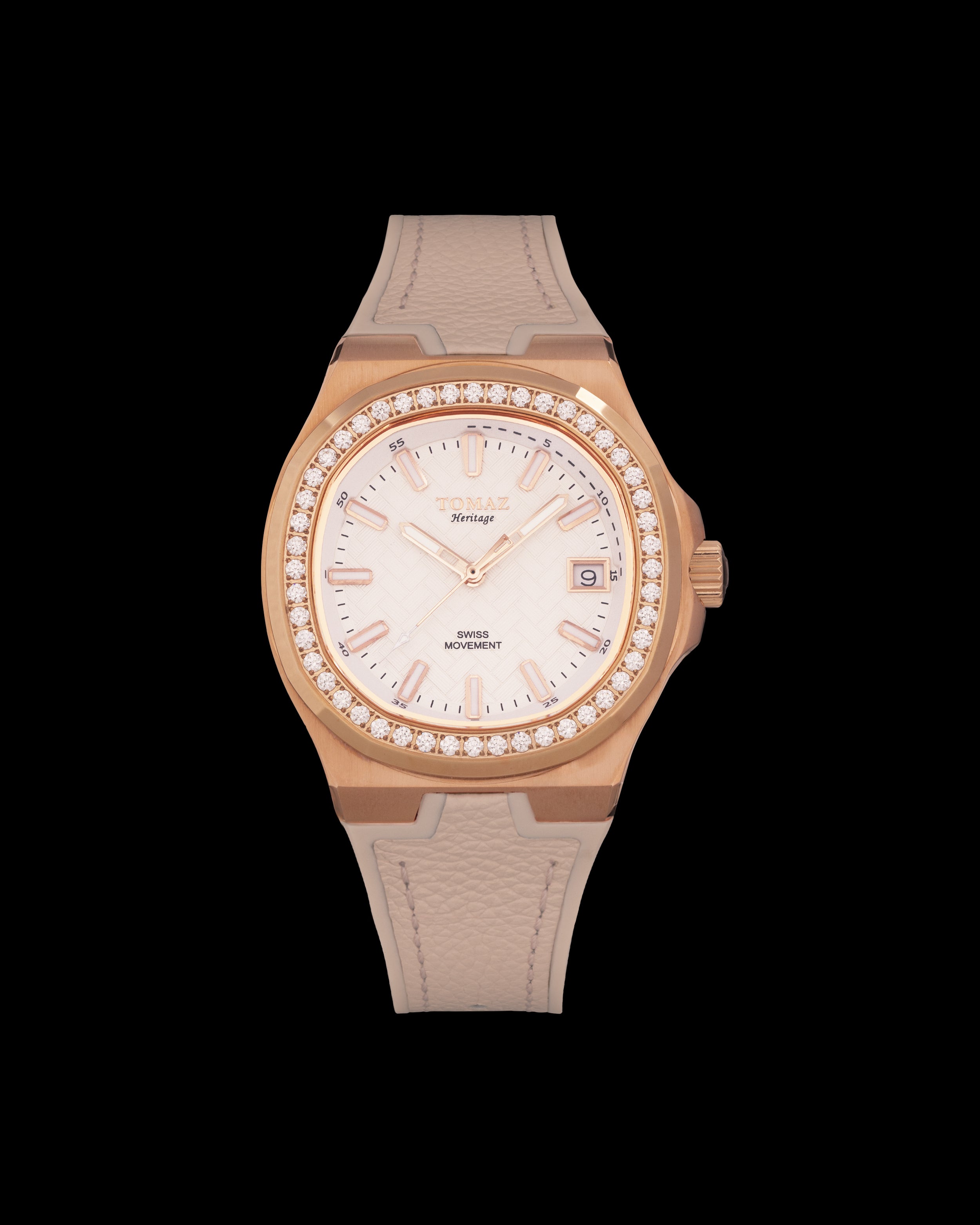 Tomaz Ladies Watch TQ029L-D20 (Rosegold/Nude) with Crystal and Nude Rubber Strap