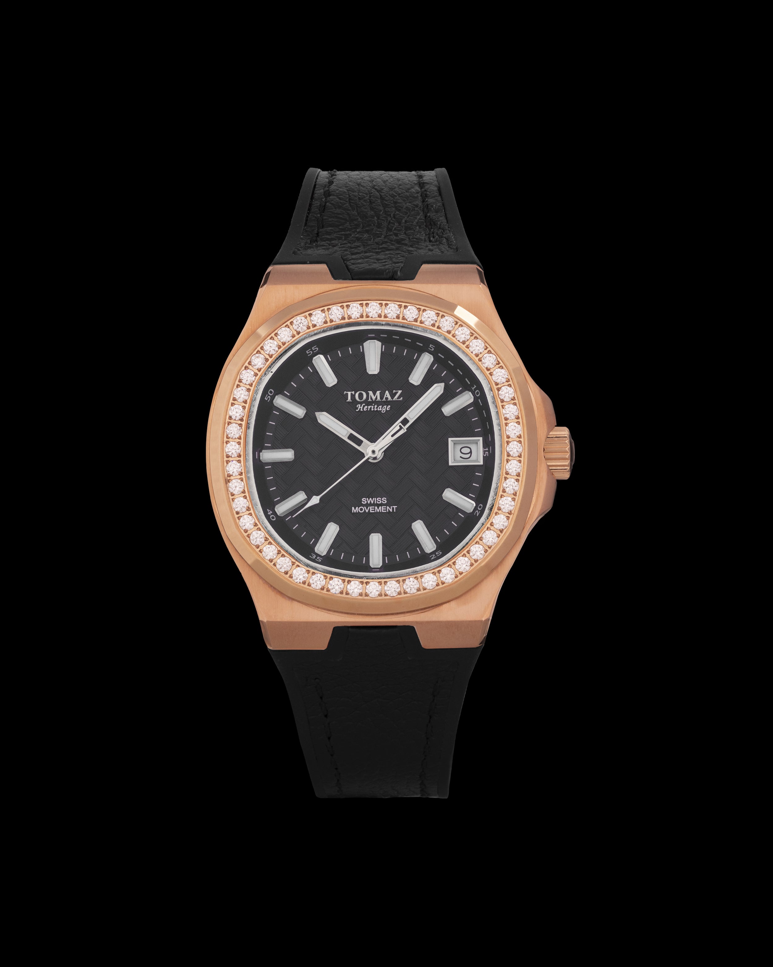 Tomaz Ladies Watch TQ029L-D23 (Rosegold/Black) with Crystal and Black Rubber Strap