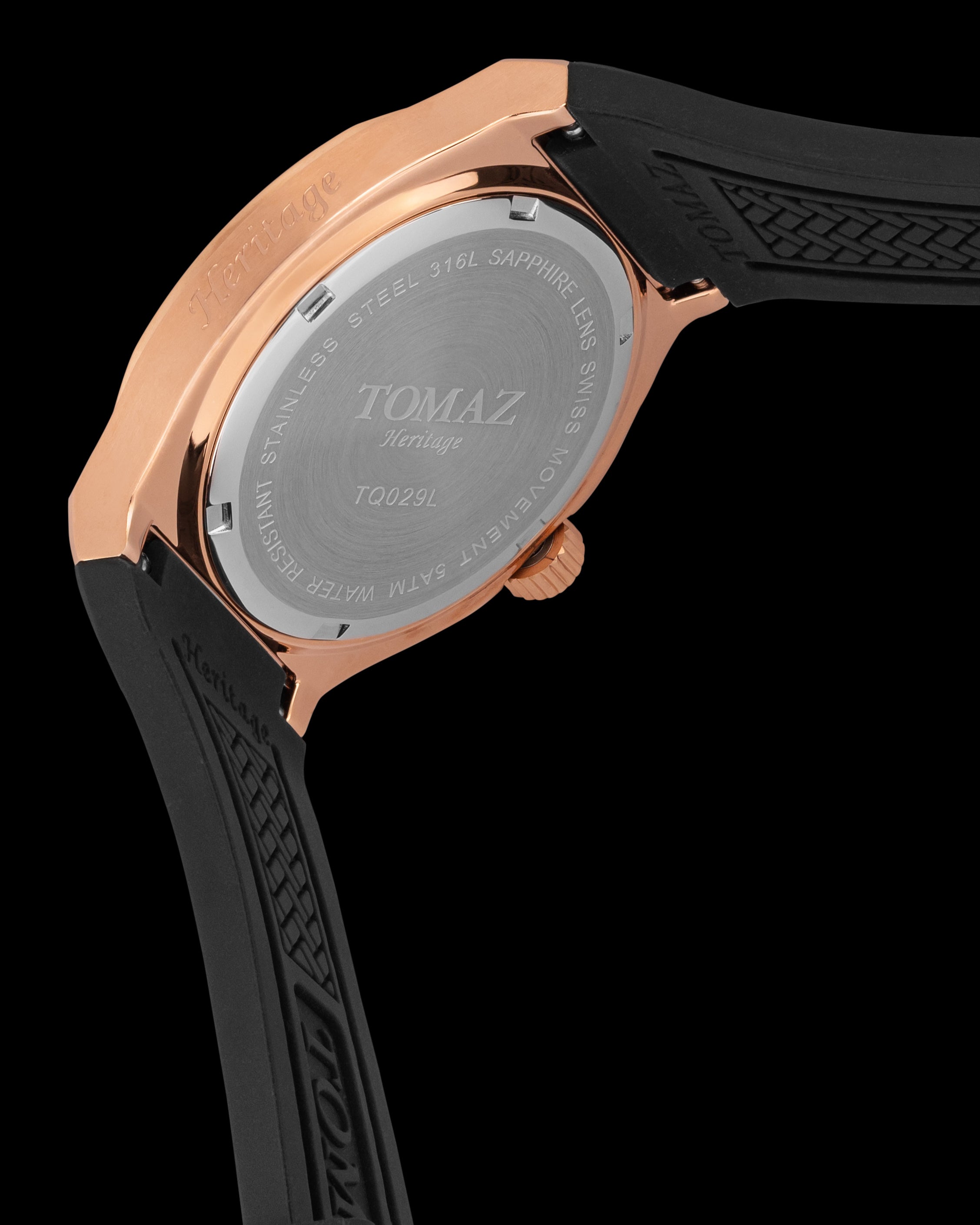 Tomaz Ladies Watch TQ029L-D23 (Rosegold/Black) with Crystal and Black Rubber Strap