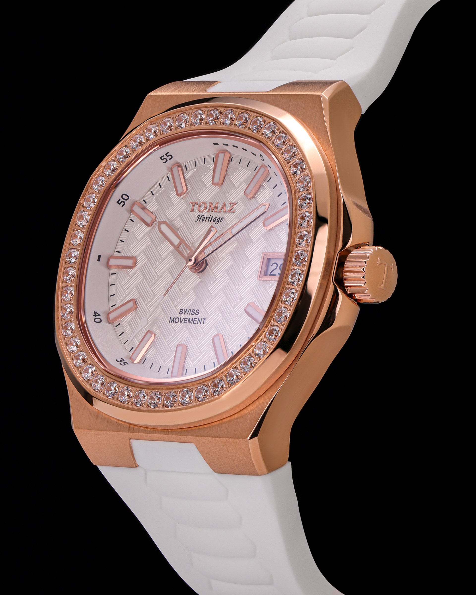 Tomaz Ladies Watch TQ029L-D3 (Rosegold) with Crystal and White Rubber Strap