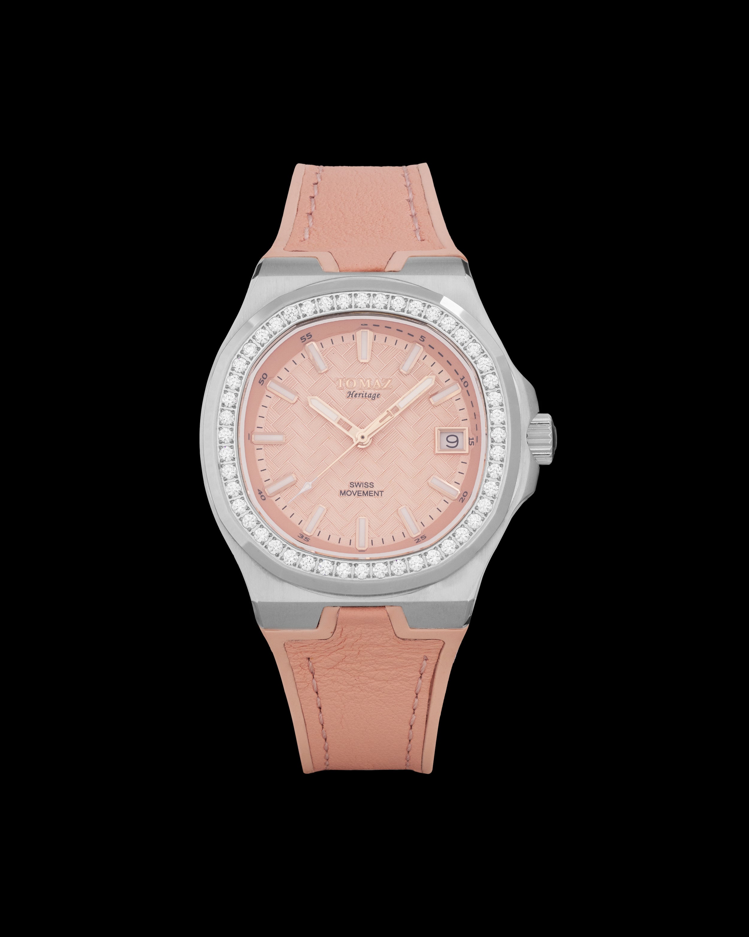 Tomaz Ladies Watch TQ029L-D8 (Silver/Beige) with White Crystal and Cream Rubber Strap