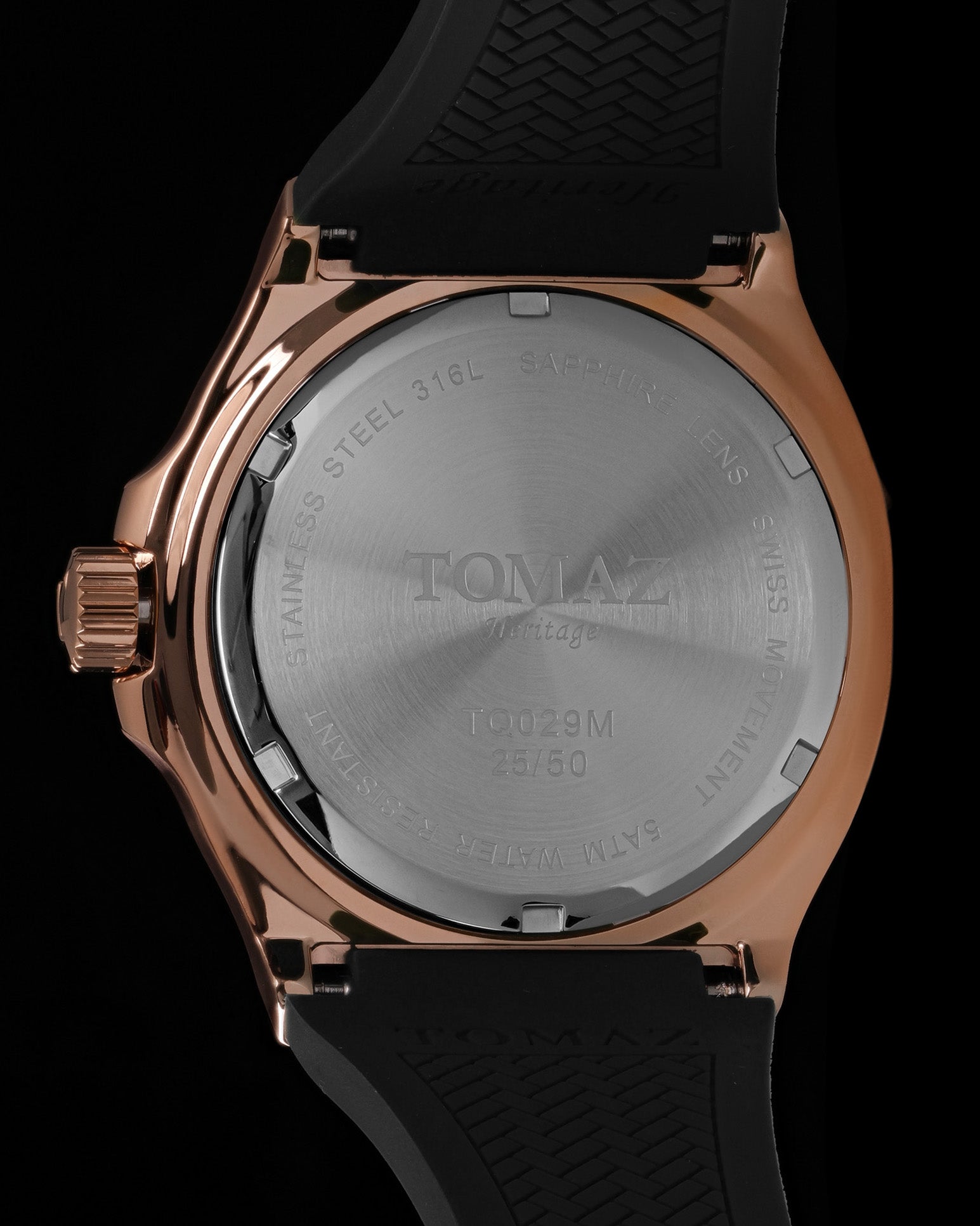 Tomaz Men's Watch TQ029M-D7 (Rosegold/Black) Black Silicone Strap