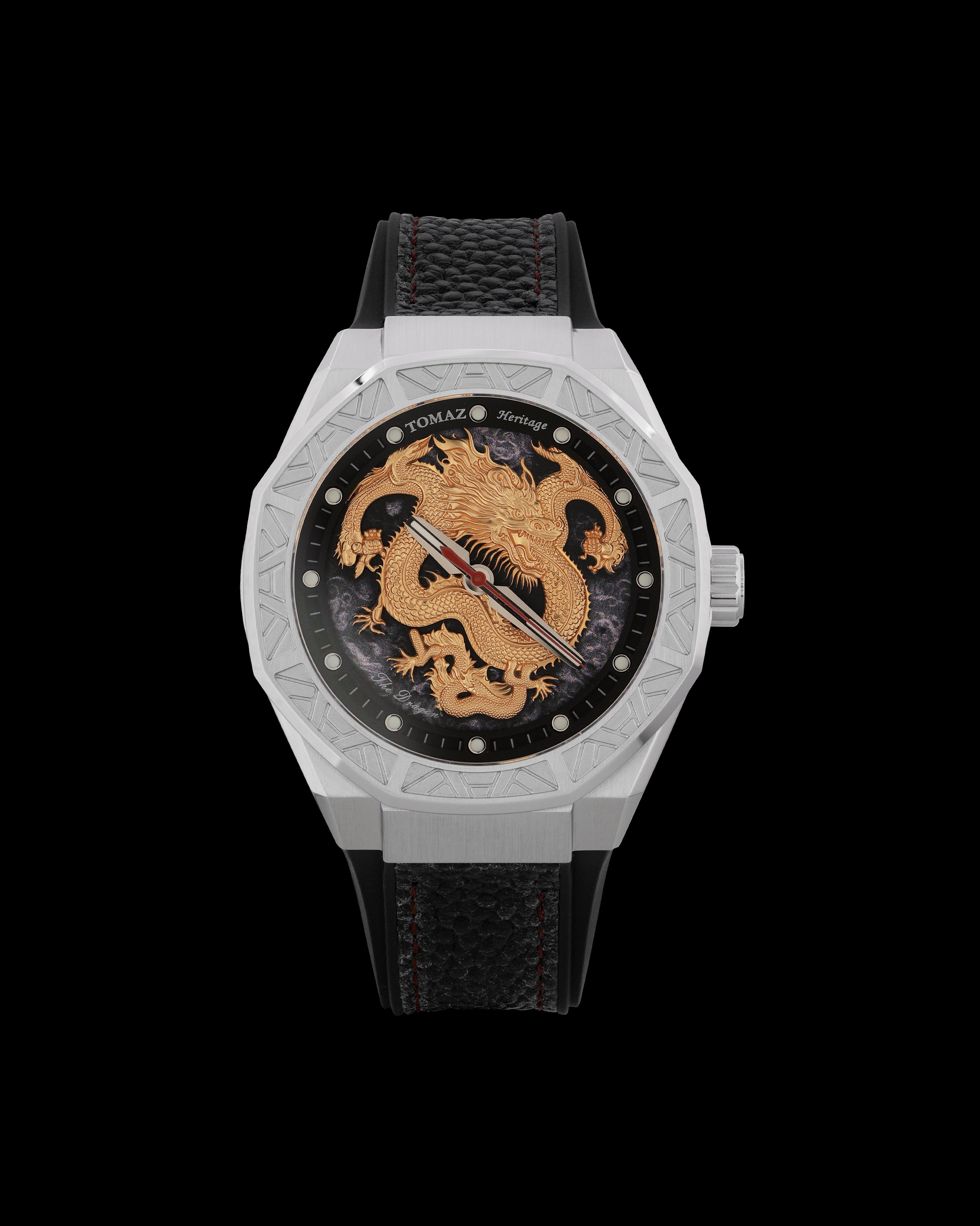 Romeo XL Dragon TQ030-D5A (Silver/Black) and Black Rubber Leather Strap