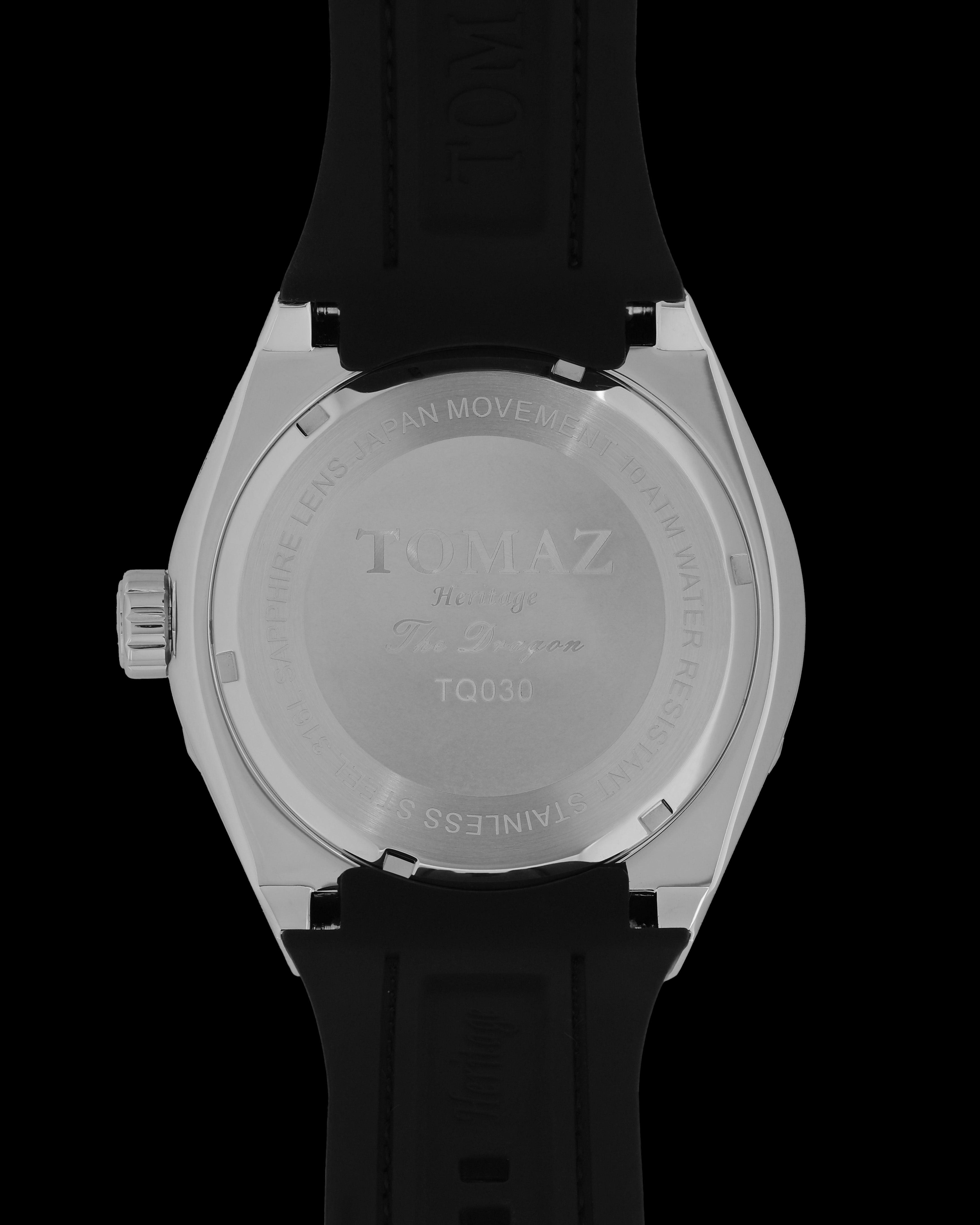 Romeo XL Dragon TQ030-D5A (Silver/Black) and Black Rubber Leather Strap