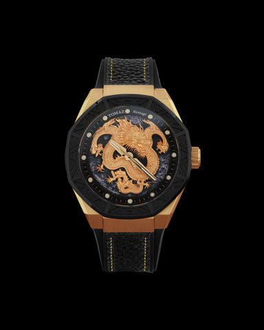 Romeo XL Dragon TQ030-D6A (Emas/Hitam) dan Tali Kulit Getah Hitam