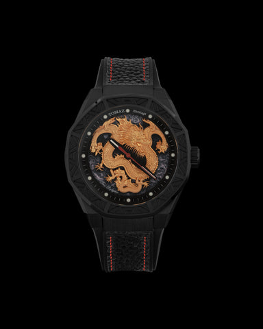 Romeo XL Dragon TQ030-D7A (Black) and Black Rubber Leather Strap