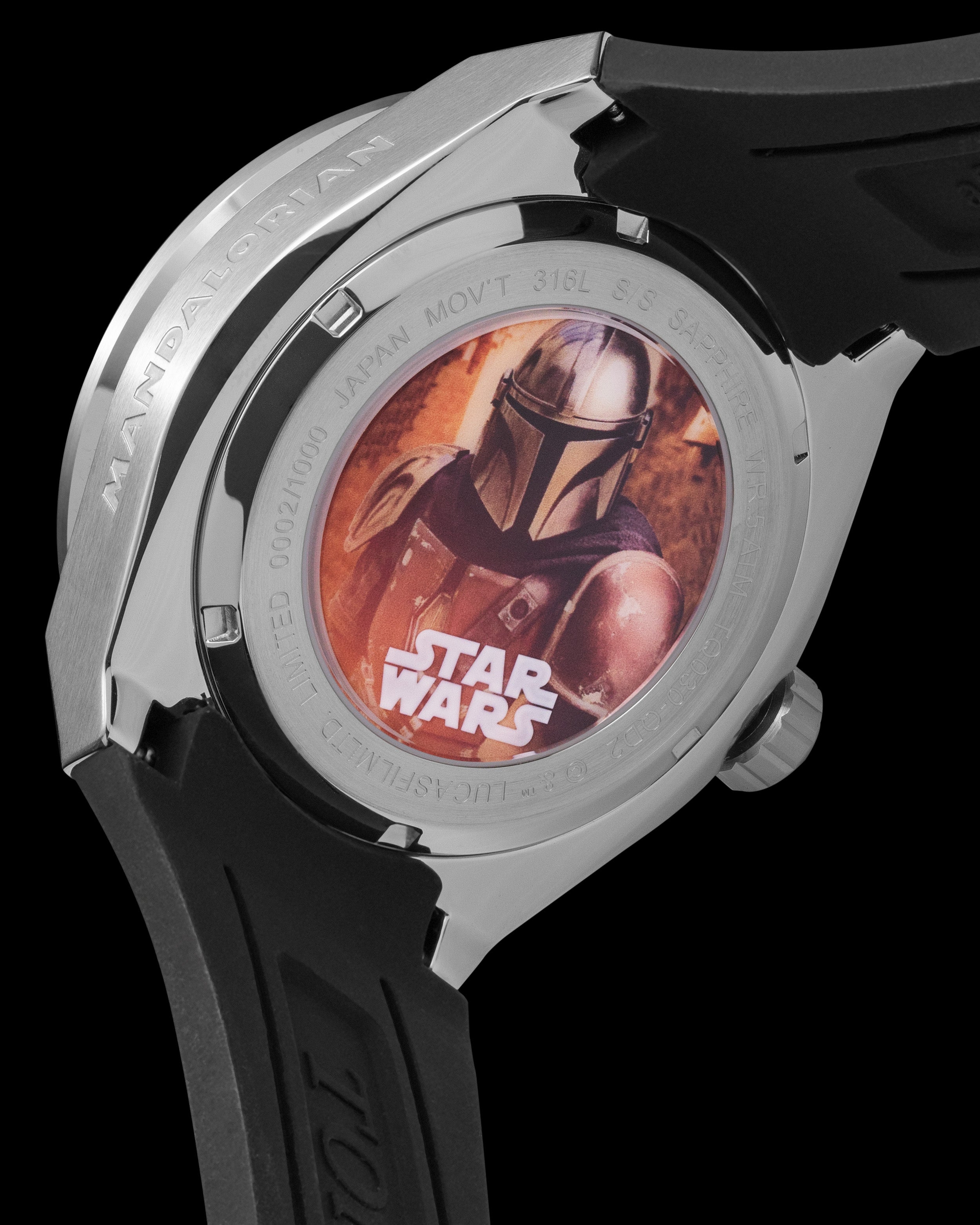 Star Wars The Mandalorian TQ030-QD2 (Silver/Black) Brown Lychee Leather Strap