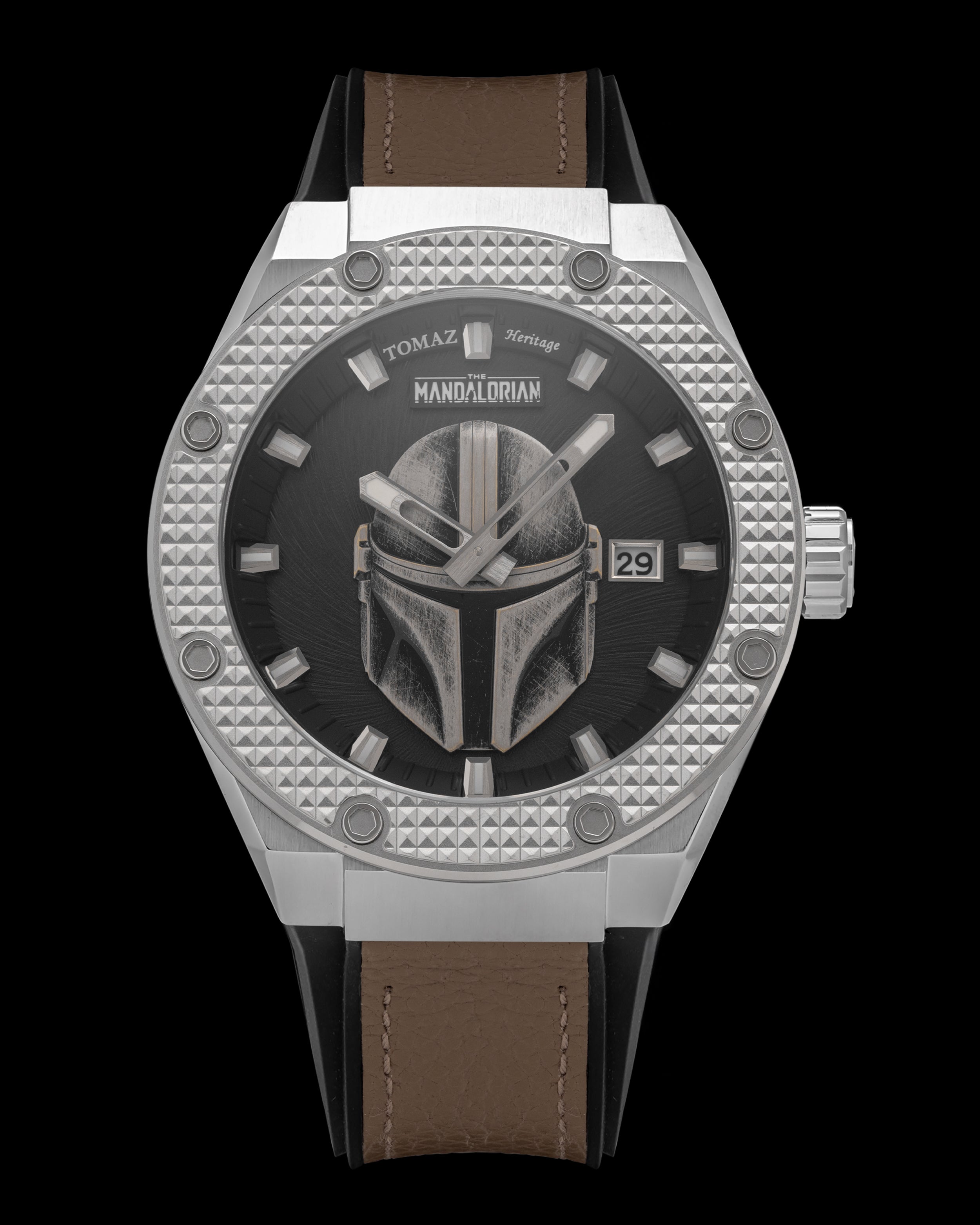 Star Wars The Mandalorian TQ030-QD2 (Silver/Black) Brown Lychee Leather Strap