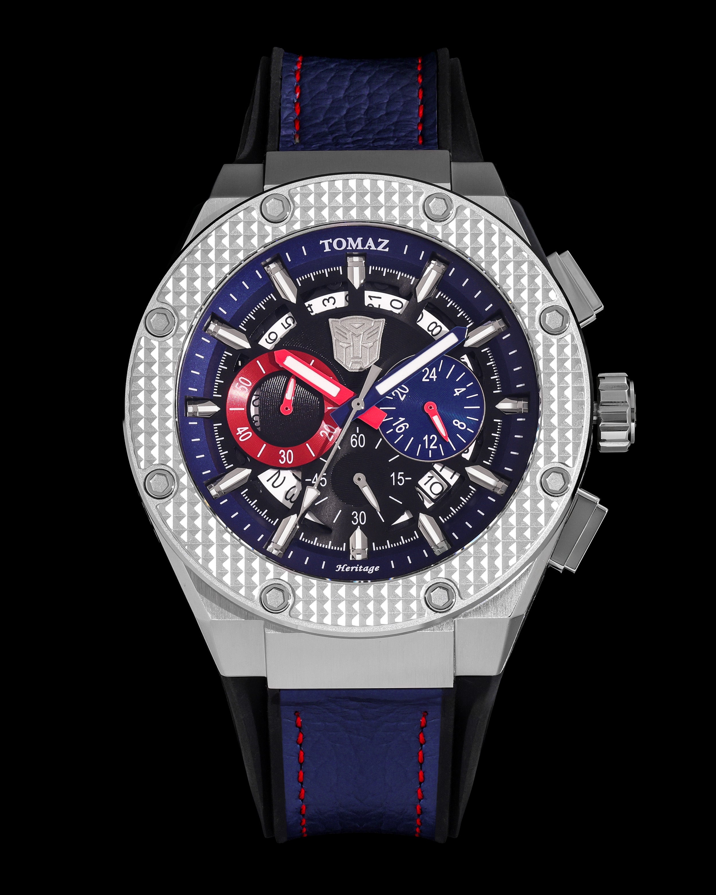 Transformer Optimus Prime TQ030A-D1 (Silver/Navy) Navy Leather Strap