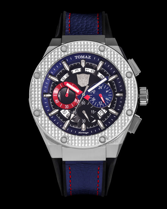 Transformer Optimus Prime TQ030A-D1 (Silver/Navy) Navy Leather Strap