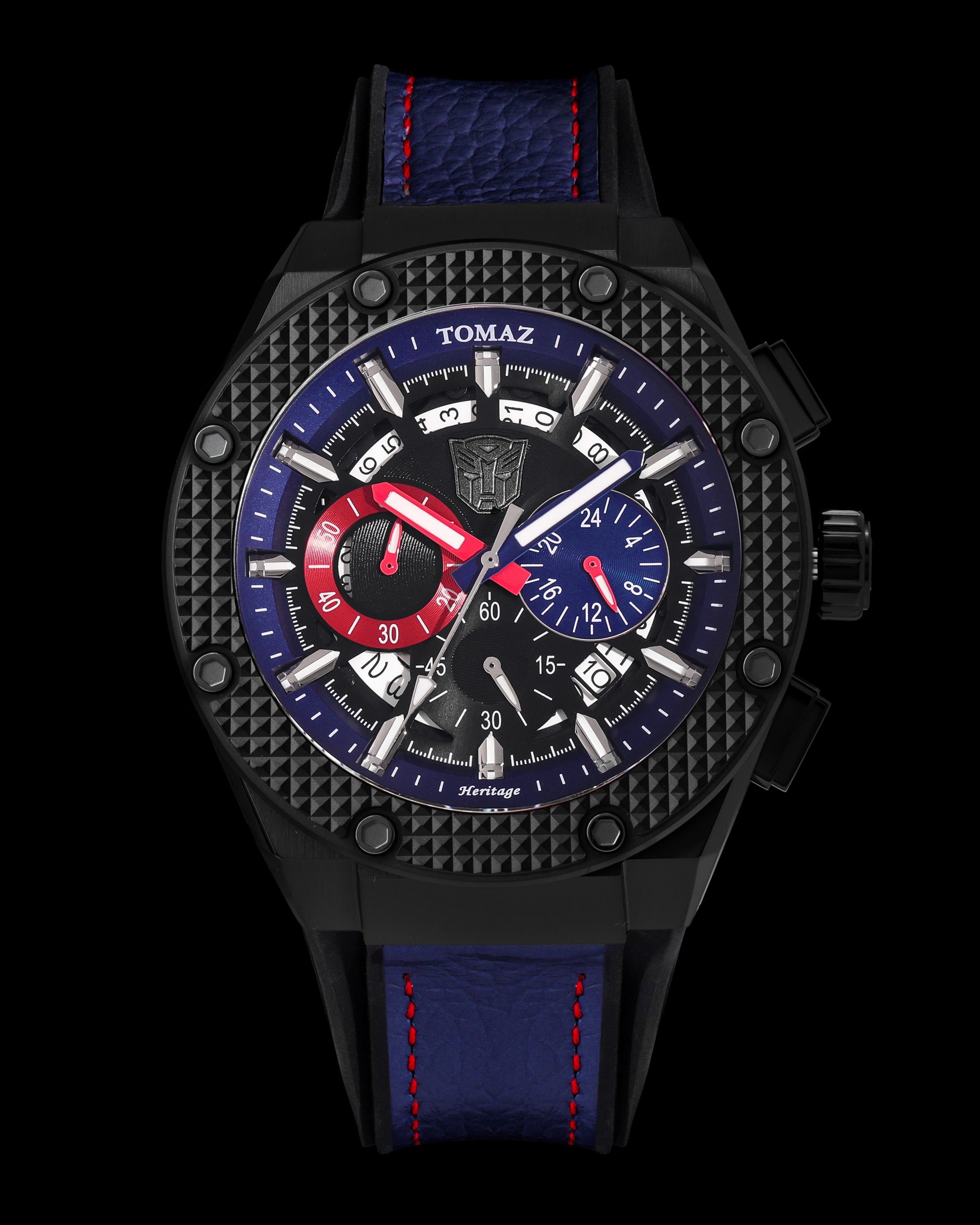 Transformer Optimus Prime TQ030A-D2 (Black/Blue) Navy Leather Strap