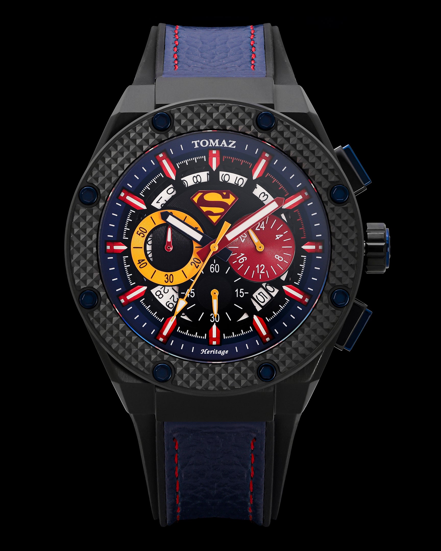 DC Superman TQ030E-D1 (Black/Blue) with Blue Leather Strap