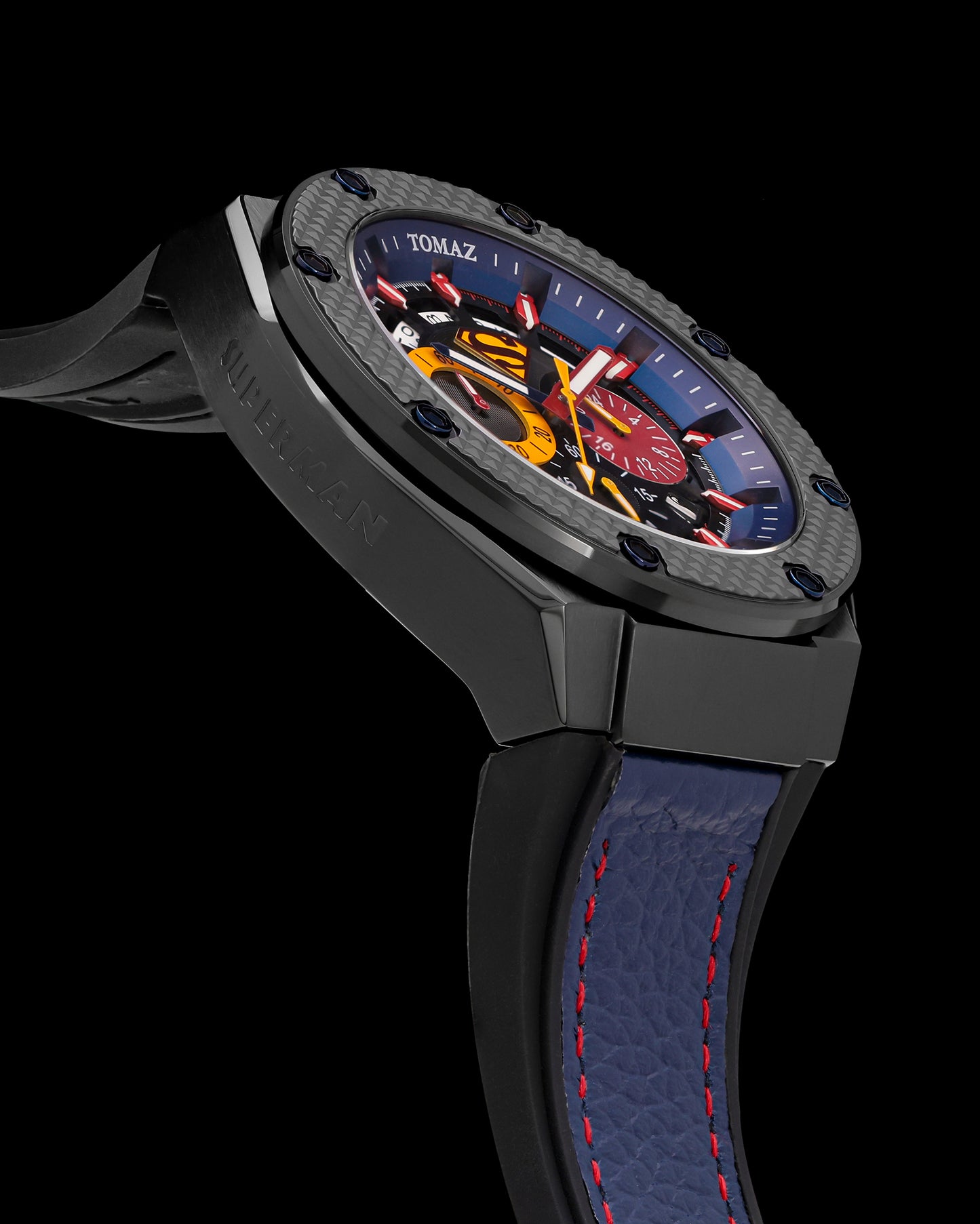 DC Superman TQ030E-D1 (Black/Blue) with Blue Leather Strap