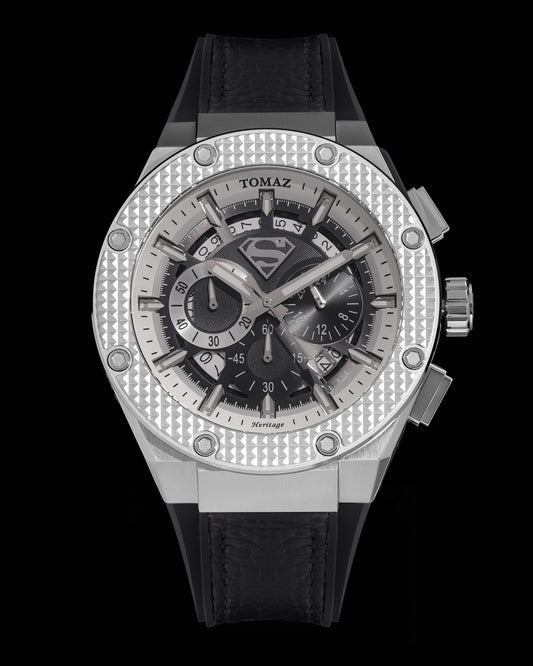 DC Superman TQ030E-D2 (Silver/White) with Black Leather Strap