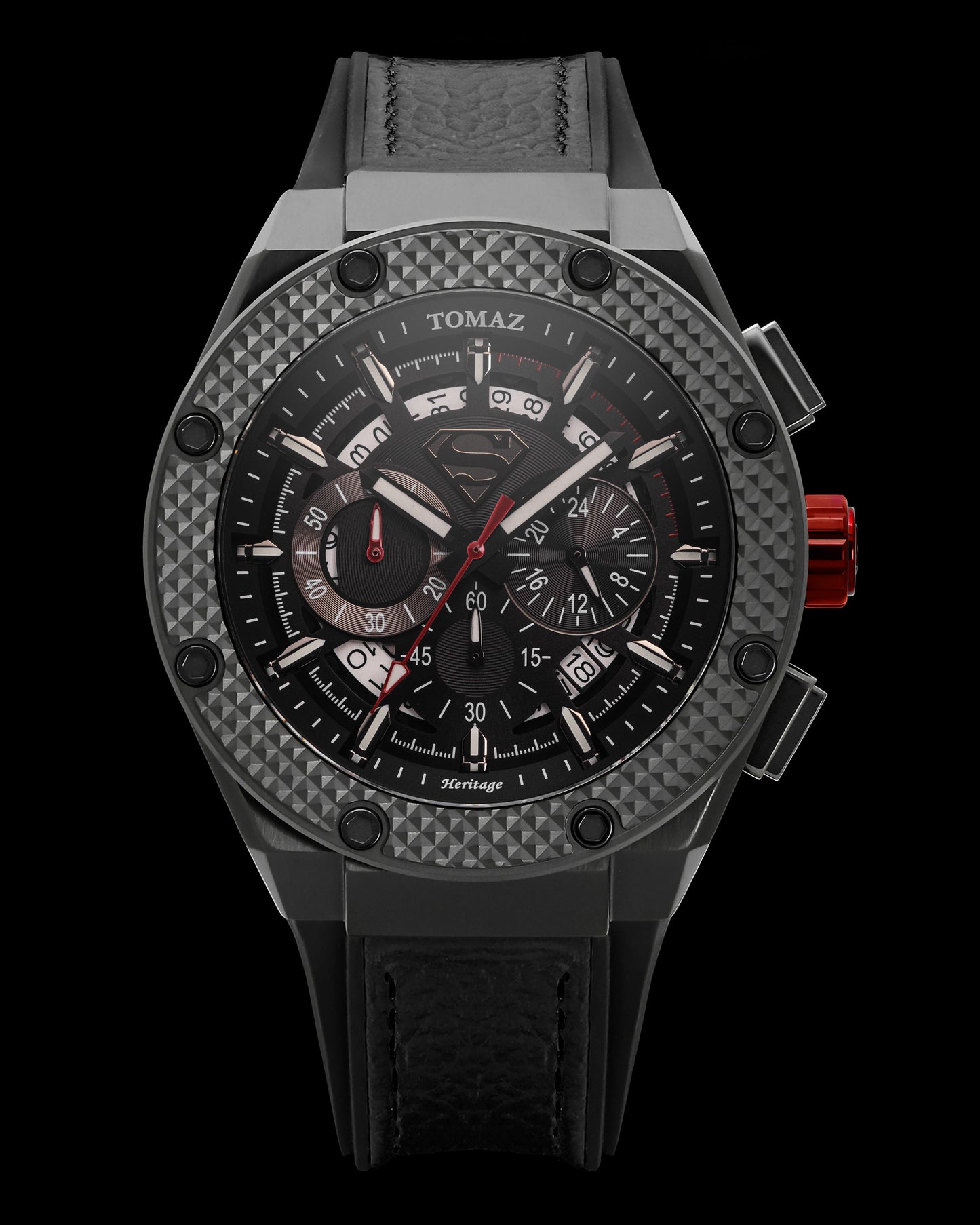 DC Superman TQ030E-D3 (Gunmetal/Black) with Black Leather Strap